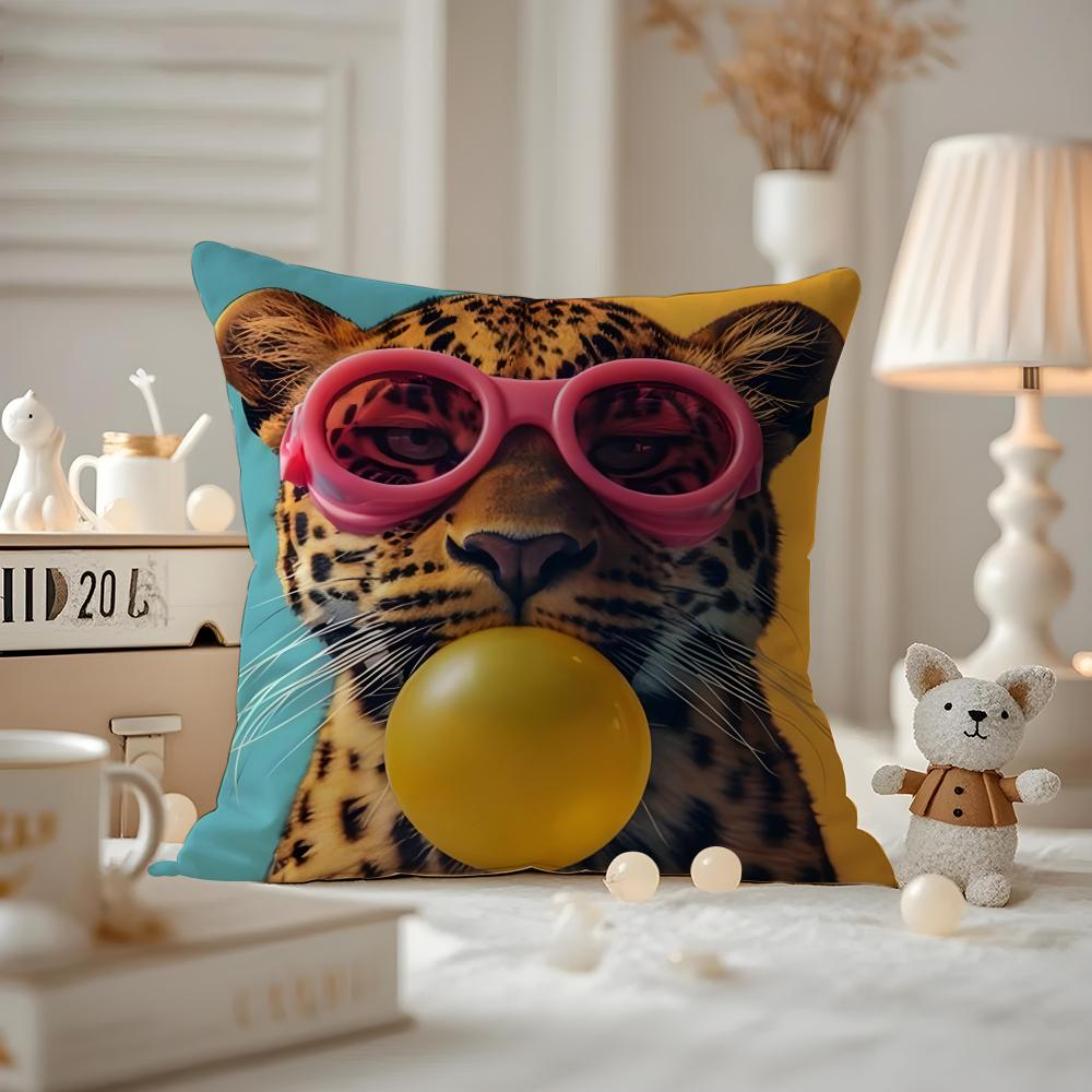 Vibrant Animal Bubble Fashion Tiger Cushion Cover Antidustmite Pillowcase Invisible Zipper Silky Short Plush Sofa Cushion Cover