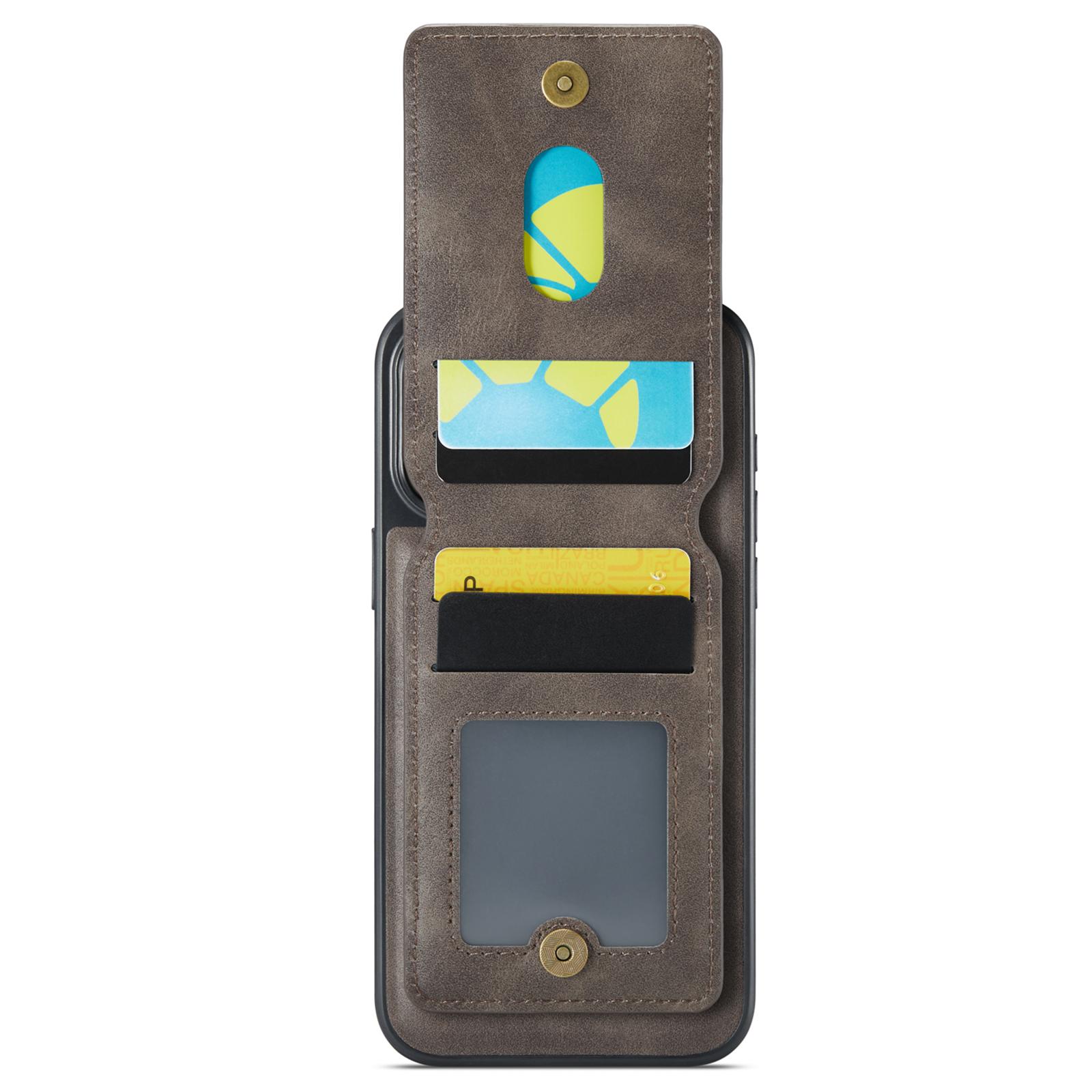 

MAGKING K1 Series For iPhone 15 Pro Max Magnetic Case PC+TPU+PU Phone Cover with Card Holder Kickstand Coffee
