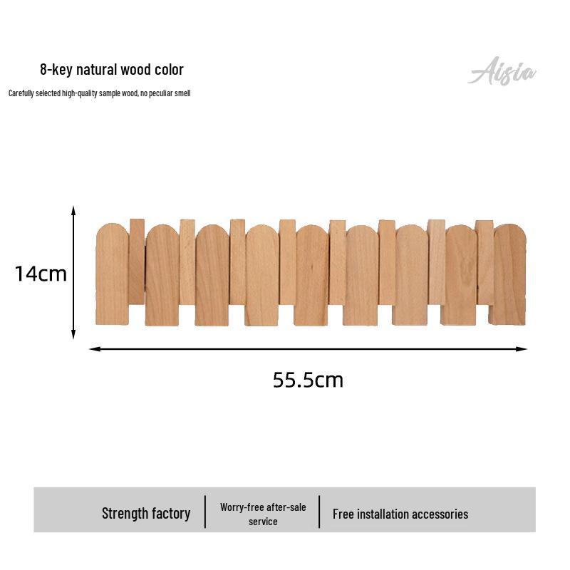 Piano Key Solid Wood Wall-Mounted No-Drill Coat and Hat Rack