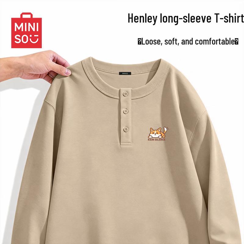 MINISO Men s Relaxed Fit Henley Long Sleeve T-Shirt M