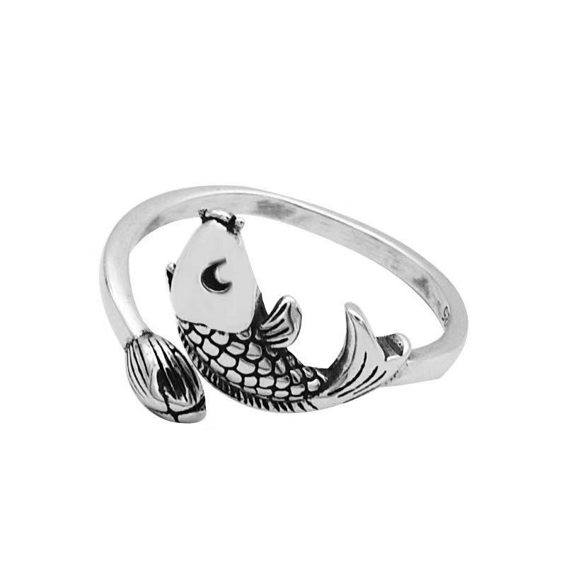 Coin with a Surplus Every Year Koi Fish Lotus Ring Koi Heart Sutra Open Ring