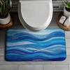 Rich Blue Wavy Pattern Bath Mat, Machine Washable Non-Slip Rug, Ideal for Bathroom Kitchen Entryway, Perfect Housewarming Gift
