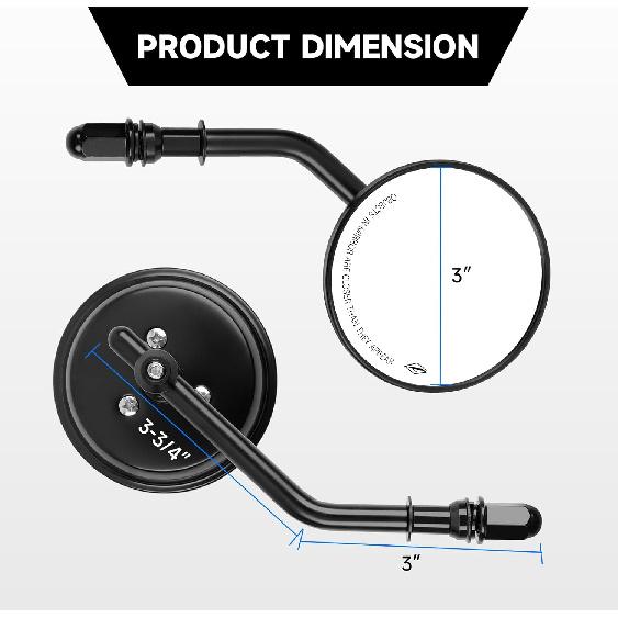 DREAMIZER 3" Motorcycle Vintage Mirrors Round Rear View Mirror 8Mm Black Compatible With Harley Davidson Dyna Bobber Softail Chopper Cruiser Cafe