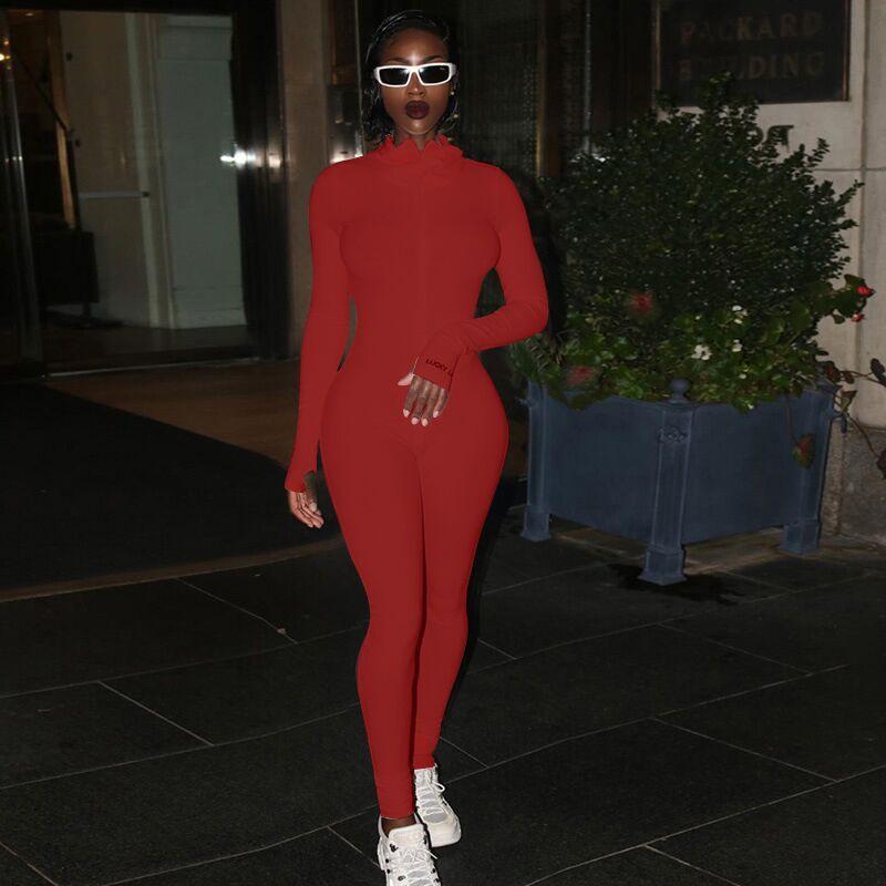 Damen Hochgeschlossener Bestickter Fitness-Jumpsuit - Stretch, Schlankmachend, Reißverschluss Design 2026