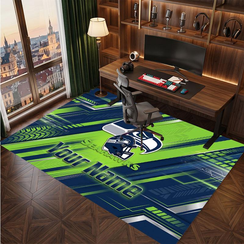 Seattle Seahawks Personalisierter Kristall-Samt-Teppich, Benutzerdefinierter Namens-Text Weicher Anti-Rutsch-Teppich für Wohnzimmer Schlafzimmer