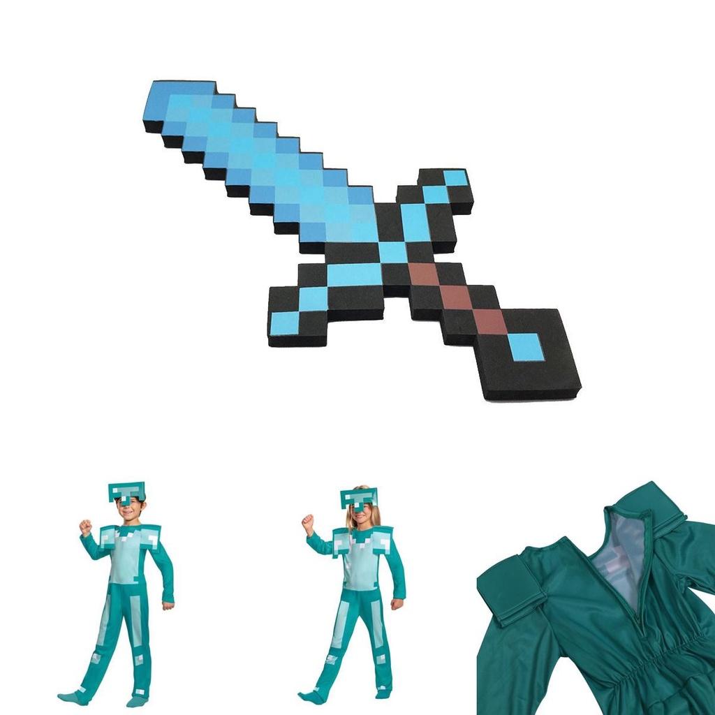 Minecraft Steve Rüstung Kinder Cosplay Kostüm Jumpsuit für Jungen und Mädchen Perfekt für Halloween und Verkleidungsveranstaltungen