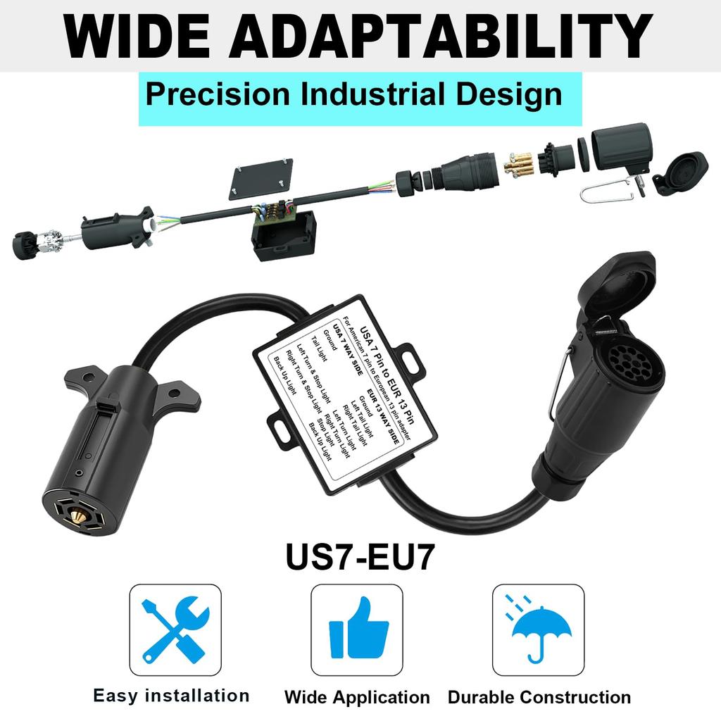 US to EU Trailer Light Converter US Vehicles with 7 Way Connector 13