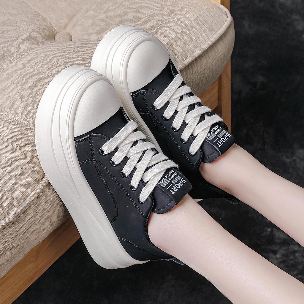 2026 Trendy Leather Platform Women's Shoes - Lightweight, Versatile, Casual, Height-Enhancing, Soft Sole for Spring & Autumn