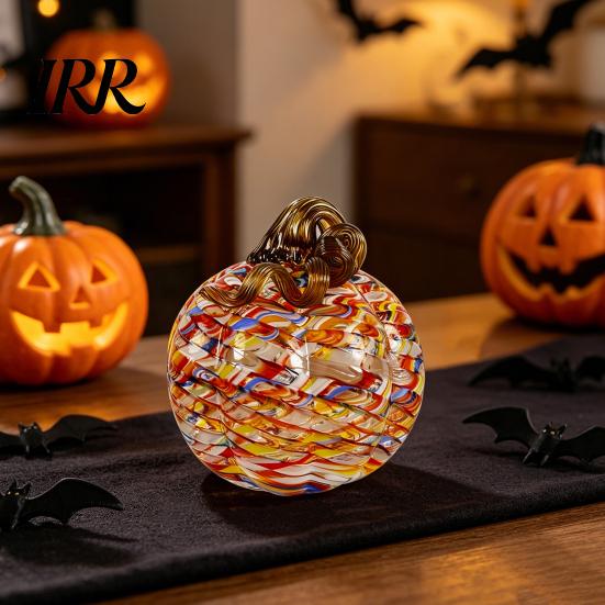 Pumpkin Ornament Mini Hand Blown Glass Ornament, Collectible Thanksgiving Halloween Decoration Faux Crystal Hanging for Fall, Harvest Unique Gift