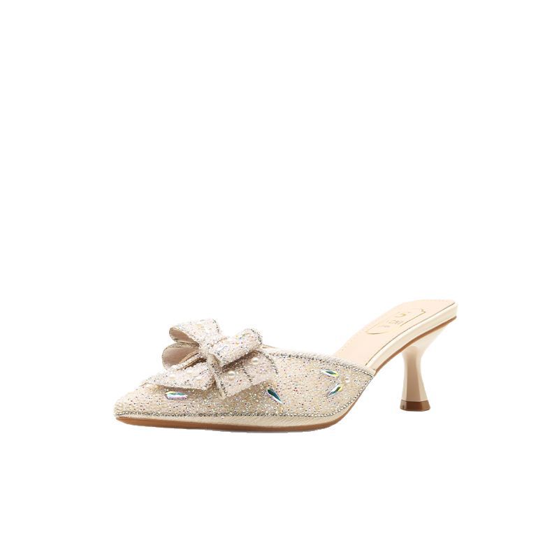 6658-22 Pointed Thin Heels High Heels 2025 New Summer Fashion Versatile Rhinestone Rear Empty Sandals