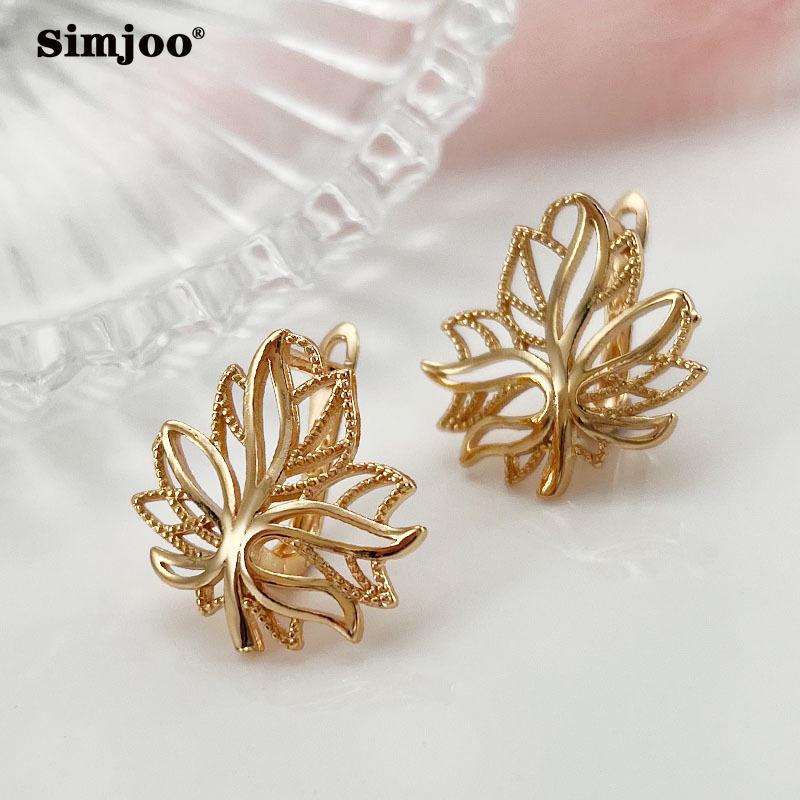 SIMJOO Vintage Geometric Leaf Earrings Temperament Rose Gold Color Earrings High Quality Jewelry