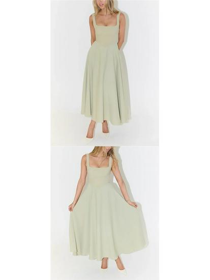 Slim Fit Strappy Midi Dress - Sexy Solid Color, Simple Style