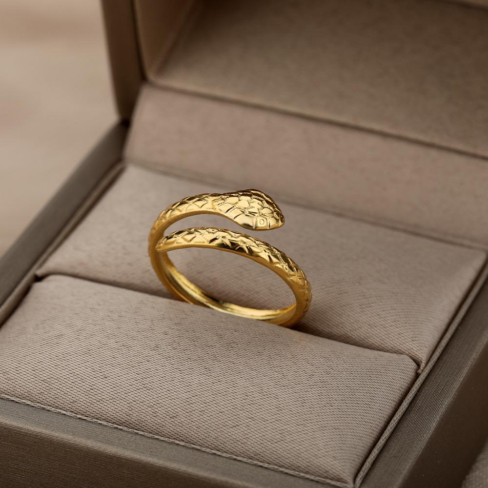 Zircon Snake Rings For Women Men Stainless Steel Gold Color Open Adjustable Ring Vintage Gothic Aesthetic Jewelry Anillos Mujer