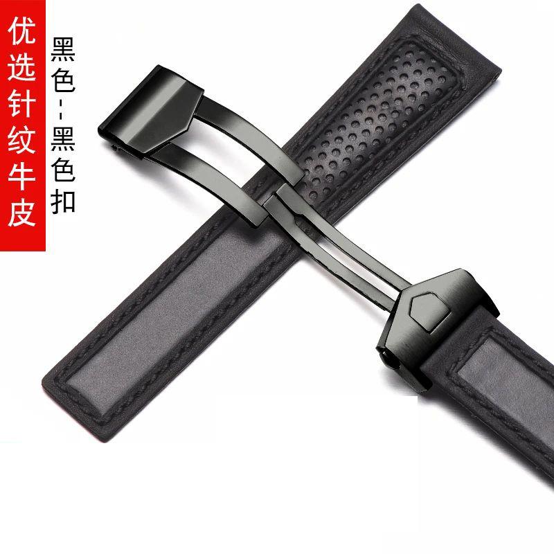 19mm 20mm 22mm genuine leather watch strap for tag heuer Carrera Monaco F1 watch band black red men's folding buckle bracelet