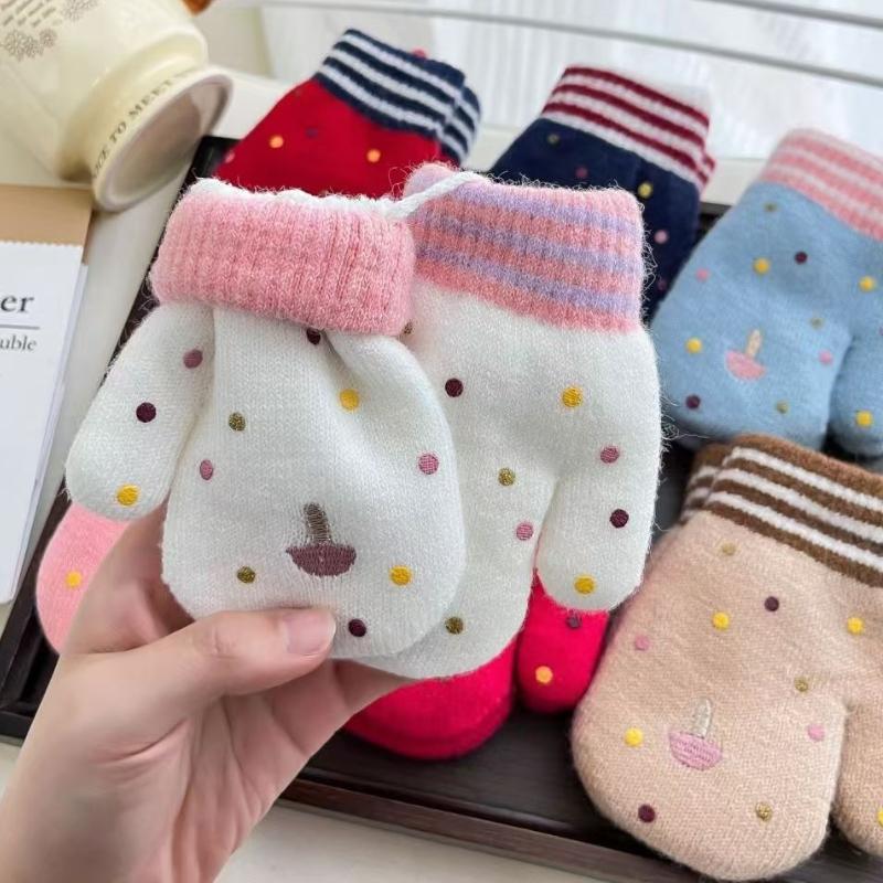 Baby Girls Cute Colors Cartoon Bow Plush Thickened Warm Gloves Children Soft Outdoor Windproof Warm Gloves Kids Gloves