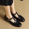 Fashion British Style T-strap Mid Heels Loafers Carving Leather Women's Shoes 2025 High Quality Round Toe Comfortable Soft Ladies Shoes