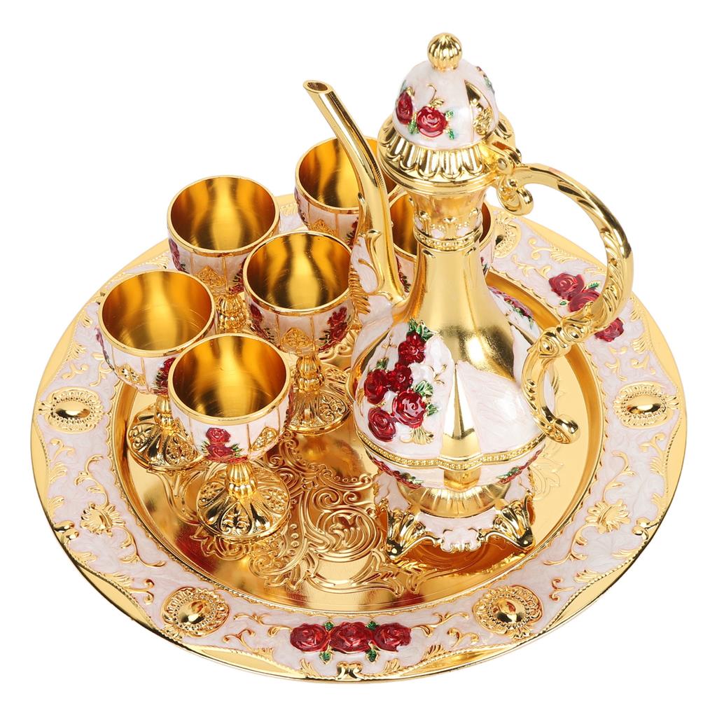 Vintage Vinkanne Sett Europeisk Retro Kaffekanne Brettsett Utsøkt Utskjæring Sinklegering Vinglass for