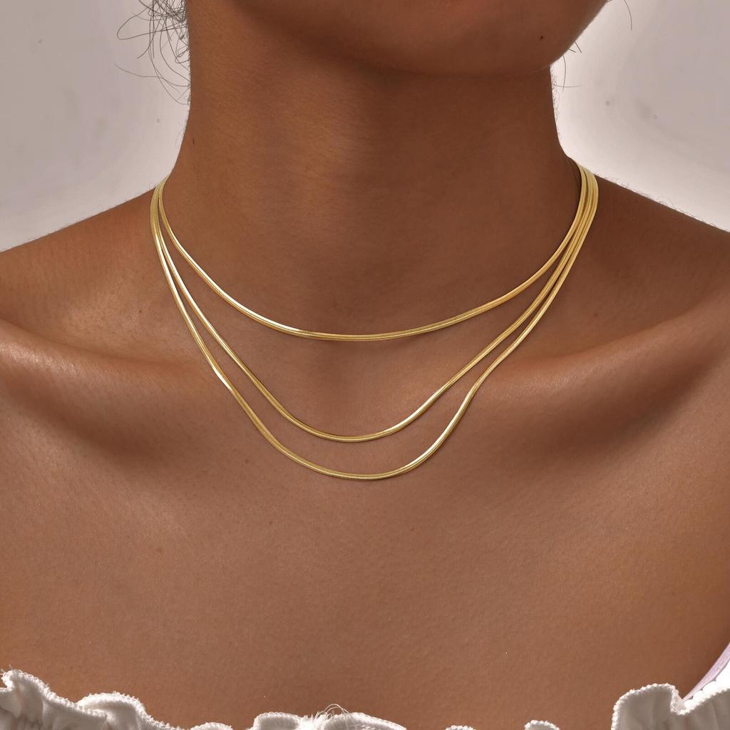 Vnox Stainless Steel Snake Chain Necklace For Women Thin Layer Choker Herringbone Gold Color Necklaces Classic Jewelry Gifts