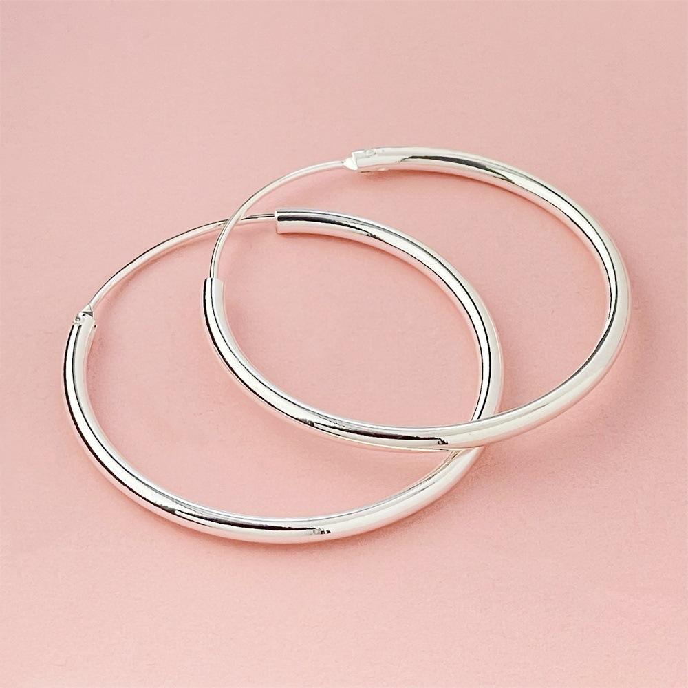 925 Silver Fashion 3.5cm Glossy Simple Earrings, Daily Commuter Birthday Anniversary Gift