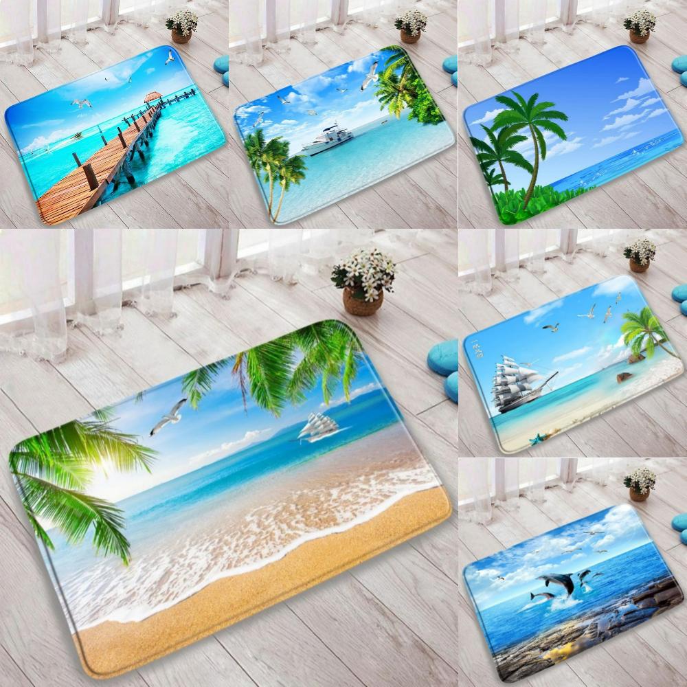 1pc Ocean Beach Landscape Door Mat NonSlip Rug Living Room Bedroom Kitchen Entrance Door Mat Inside Outside Durable