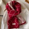 Rhombus plaid wool scarf women's winter warm long knitted two-color versatile scarf student couple