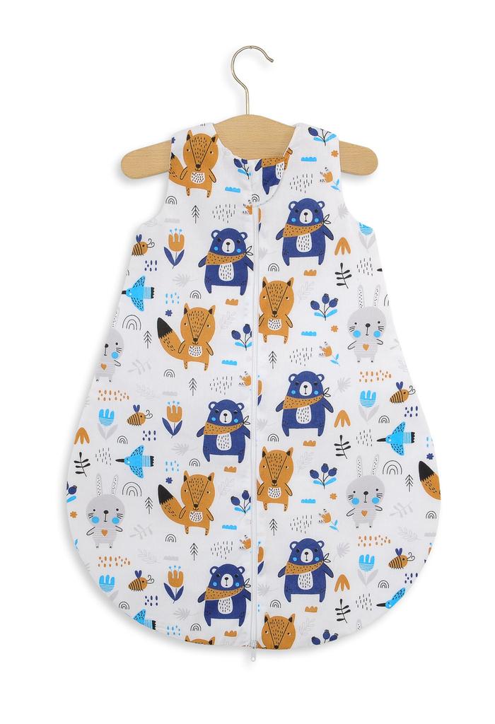 Rounded cotton sleeping bag for children S 0-6 months summer TOG 1.0 - navy blue teddy bears