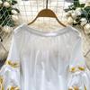 Fashion Blouse for Women Lantern Sleeve Loose Bandage Shirts  Vintage Embroidery Spring Blouses Tops