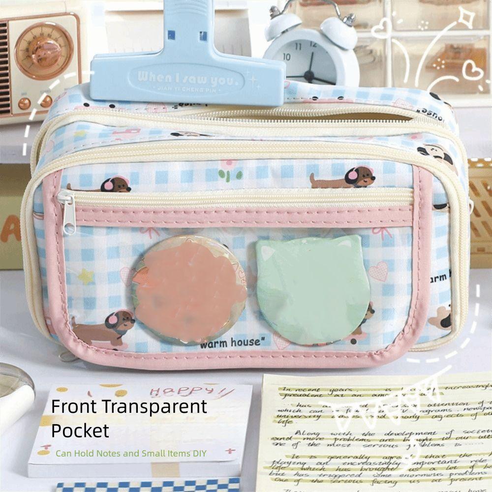 Large Capacity Stationery Bag Zipper Pen Pencil Case Badge Pouch Kawaii Pencil Bag  Student
