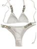 2022 Luxury Diamond Bikini Set: European & American Style with Solid Color, Split Straps, and Metal Chain Accents.