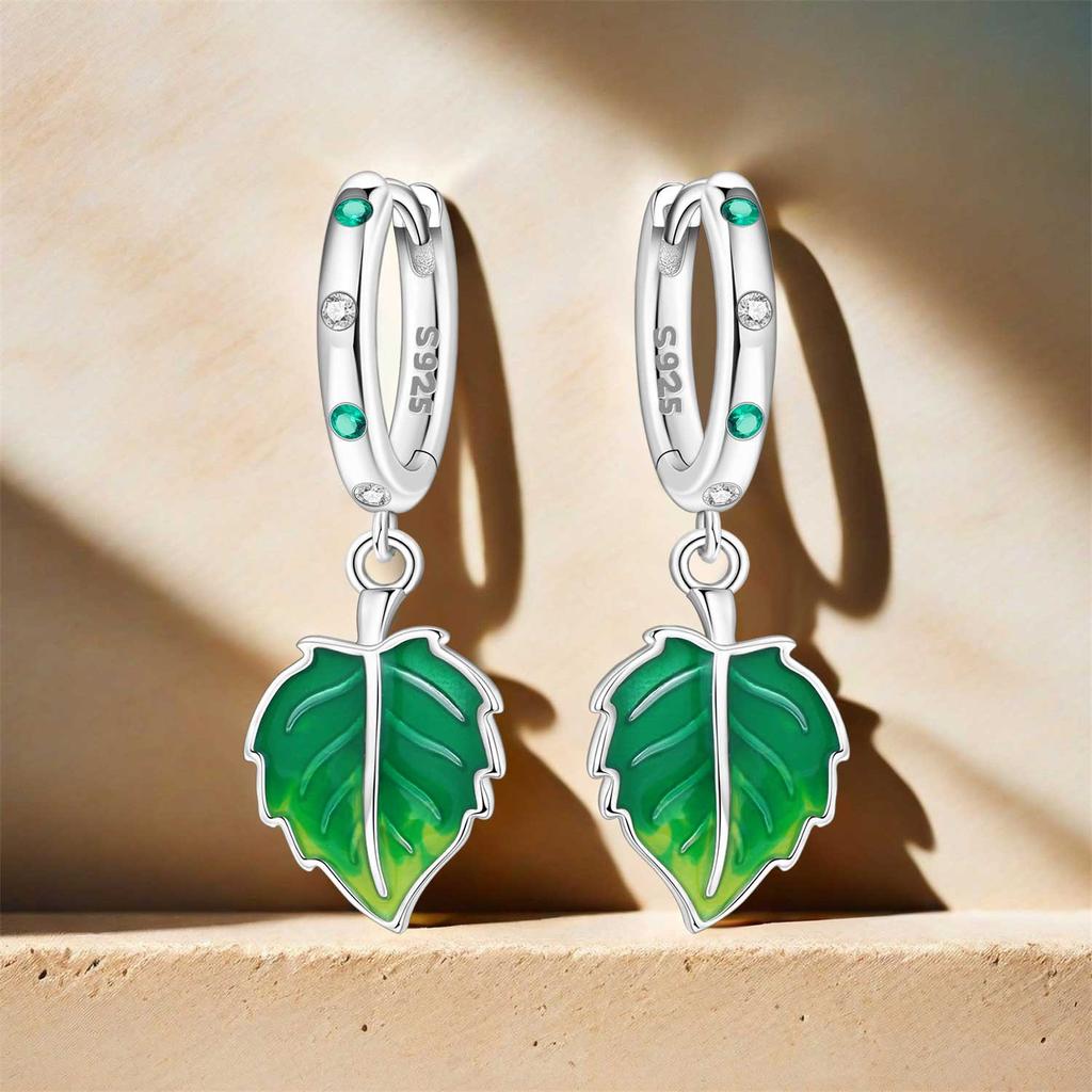 Orstarry 925 Silver Green Leaf Drop Earrings Handmade Jewelry Trendy Gifts for Women Party Anniversary