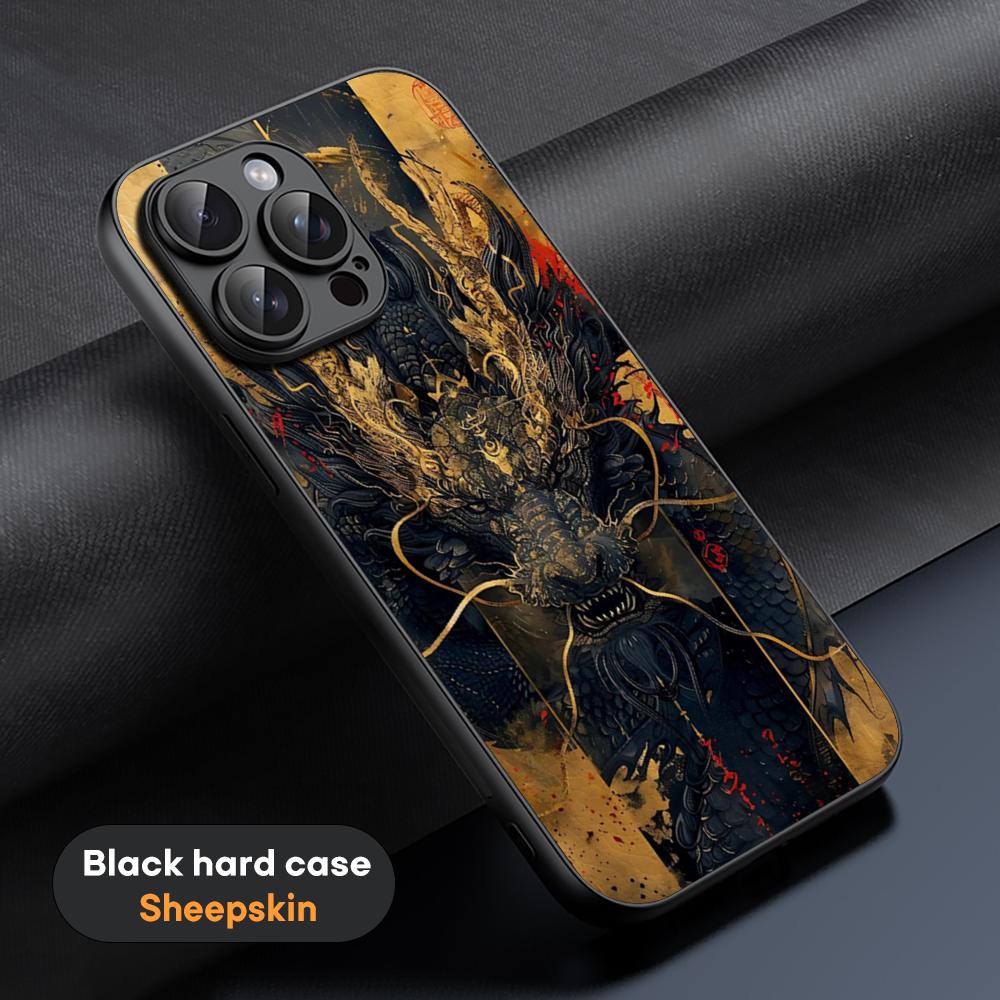 Chinese dragon fashion design Phone Case For iPhone 16 15 14 13 12 11 Plus Pro Max High-end Luxury Black hard case Sheepskin