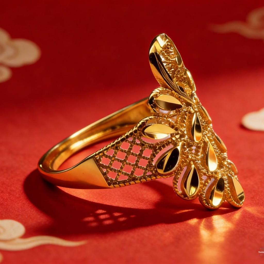 Vietnamese Sand Gold Fire-Baked Peacock Feather Wedding Ring - Classic, Versatile & Fashionable Hot Seller