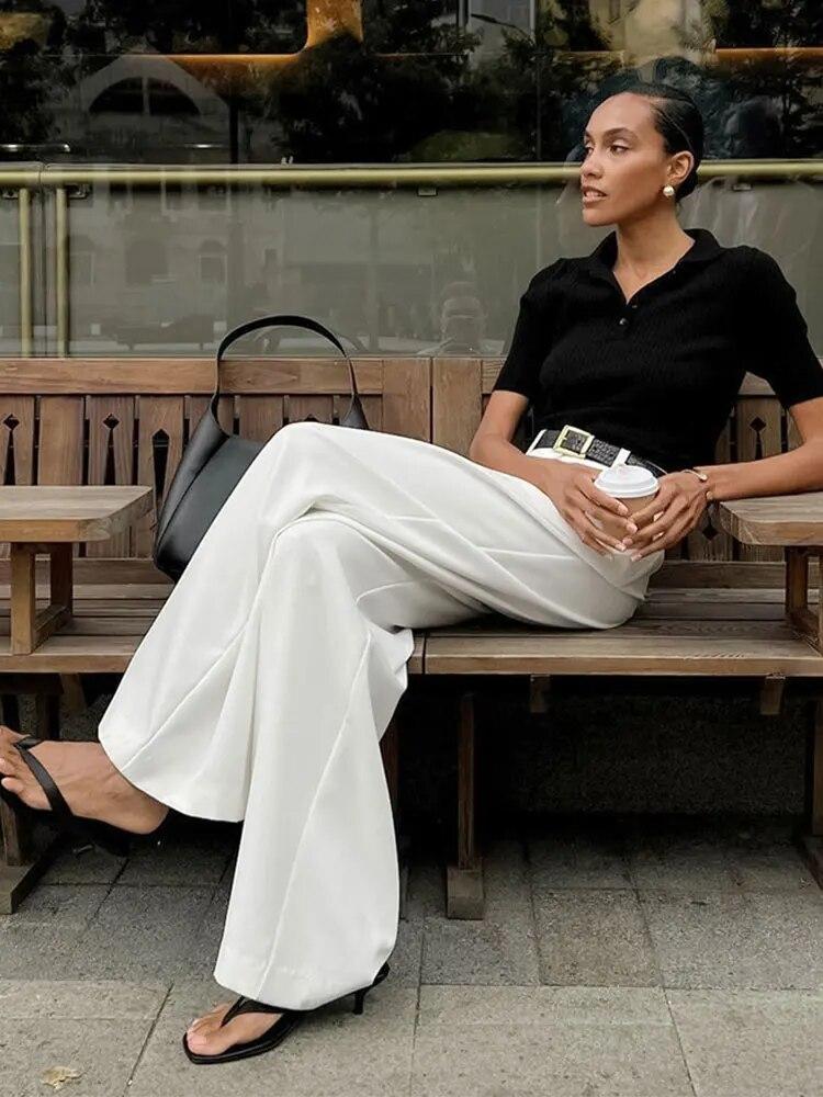 Volný oblek Kalhoty Ženy Vysoký Pas Široké Leg Office Dámské Dlouhé kalhoty 2023 Podzimní Elegantní Bílé All Match Kapesní Zip Dámské kalhoty