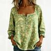 New Xiyin Summer T-Shirt Women's Printed Square Neck Button Bubble Sleeve Women's Top Women's