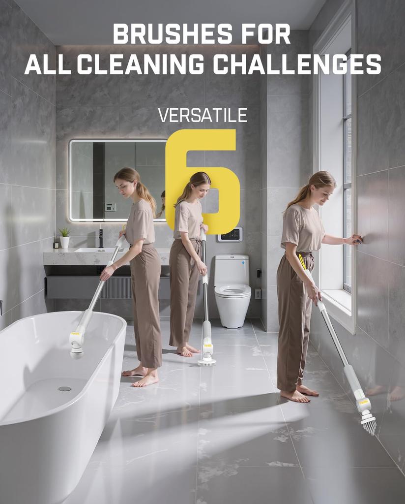 Fanttik Flip G9 Pro Electric Spin Bath Cleaner with 6 Adjustable Angle Telescoping IPX7 Bathroom Tile and Grout Cleaning White Scrubber, 2-Speed