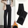 Petite High-Waisted Black Fleece-Lined Straight-Leg Pants for Women - New Autumn/Winter Style with Drape Effect.