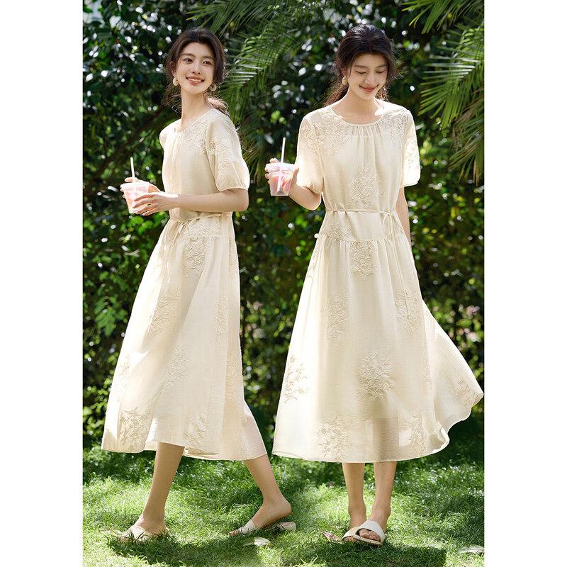 XWI Lyocell Embroidered A-line Midi Dress