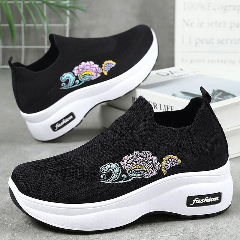 12 large size muffin platform socks shoes fly woven mesh flower breathable sports and leisure shoes 36