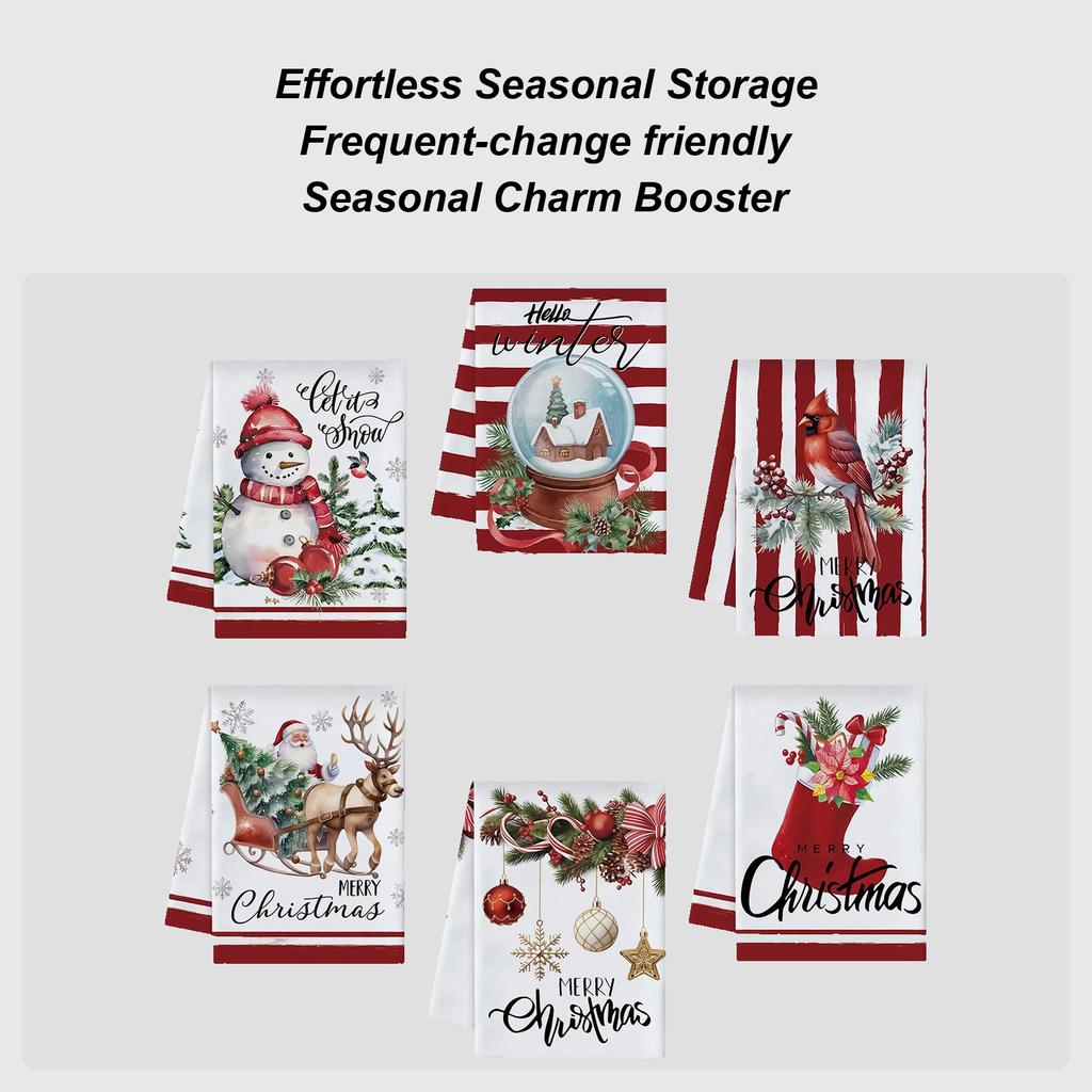Christmas Towels 6-Piece Absorbent Microfiber Seasonal Christmas Tea Towels Winter Decorations For Home Farmhouse Desktop Wall