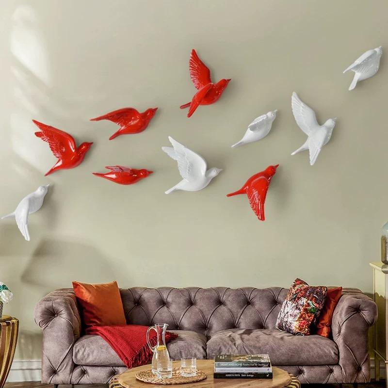 3D Resin Bird Wall Decor, No-Drill Hanging Decorative Birds for Home Wall Art