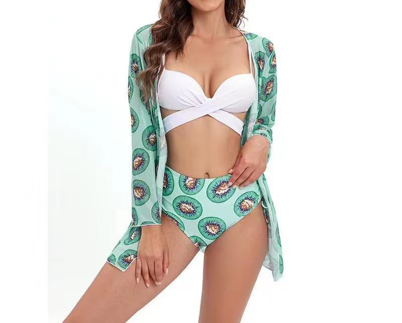 2023 Trendy Mesh Print Bikini: Sexy Push-up 3-Piece Split Swimsuit for Women