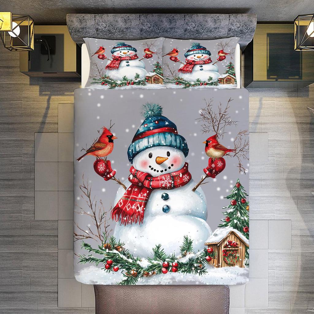 Winter Snowman Three-Piece Quilt Cover 3D Digital Printing Bedding Set Bed Cover