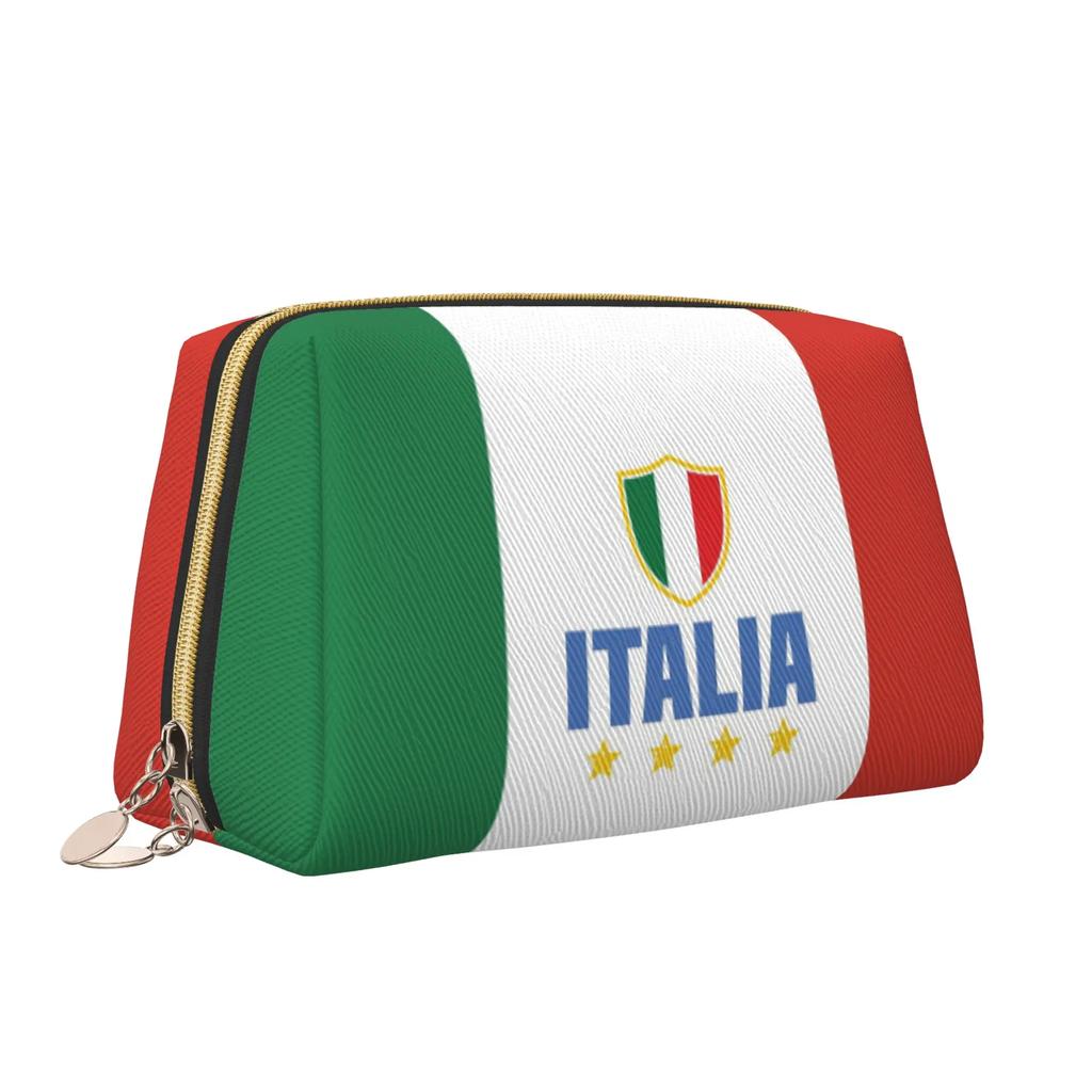 Italian Flag Pattern Makeup Bag Leather Travel Cosmetic Bag Women Large Capacity Waterproof Toiletry Bag Makeup Organizer Gift
