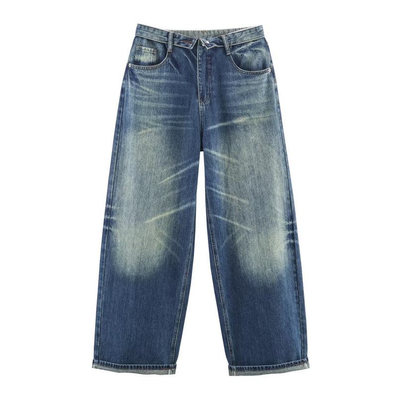 

European & American Style Women s Mid-Waist Folded Jeans - 2025 Fashion Collection M синий