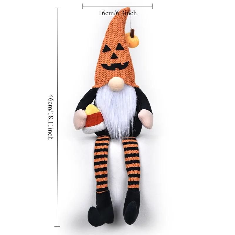 Halloween Long Legs Faceless Doll Dwarf Broom Goblin Doll Creative Ornament Sharp Trick or Treat Hat Plush Gift