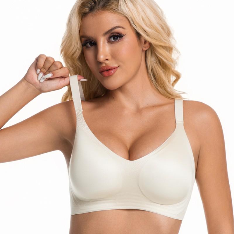 Wirefree Deep V Bra Women - Seamless Thin Cup Back Hook Full Coverage Plus Size Lifting Support