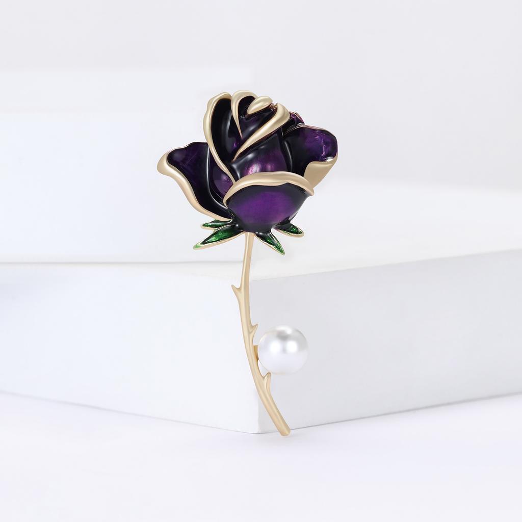 Fashion Enamel Rose Brooches for Women Unisex Pearl Plant Pins Event Party Luxury Gifts Backpack Decoration Clothes Accessories