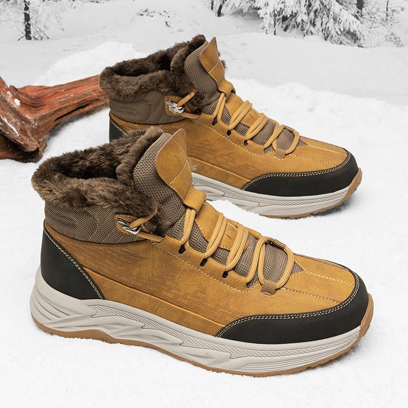 

Модная мужская обувь, уличные плюшевые хлопковые зимние нескользящие сапоги, теплые высокие шнуровки, износостойкая толстая подошва, мужская обувь 44 жёлтый