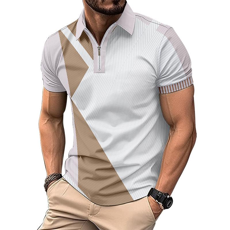 Men's Fashionable Slim-Fit Colour-Blocked Collared T-Shirt Polo Shirt
