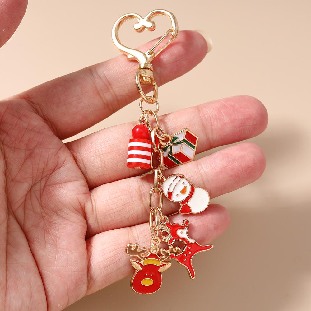 Pretty Christmas Keychain Women Girls Snowman Elk Key Ring Pendants for Handbag Decor DIY Key Chain New Year Gifts